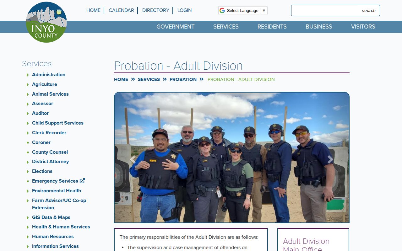 Inyo County parole and probation adult division page
